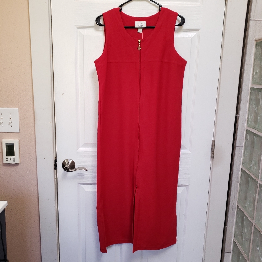 Amanda Stewart Leisurewear Red Sleeveless Front Zip Midi Tank Dress